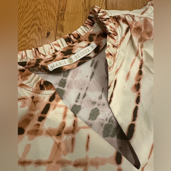 Marie Oliver Tie-Dye Ruffle Midi Dress in Cream and Brown - Picture 7 of 7